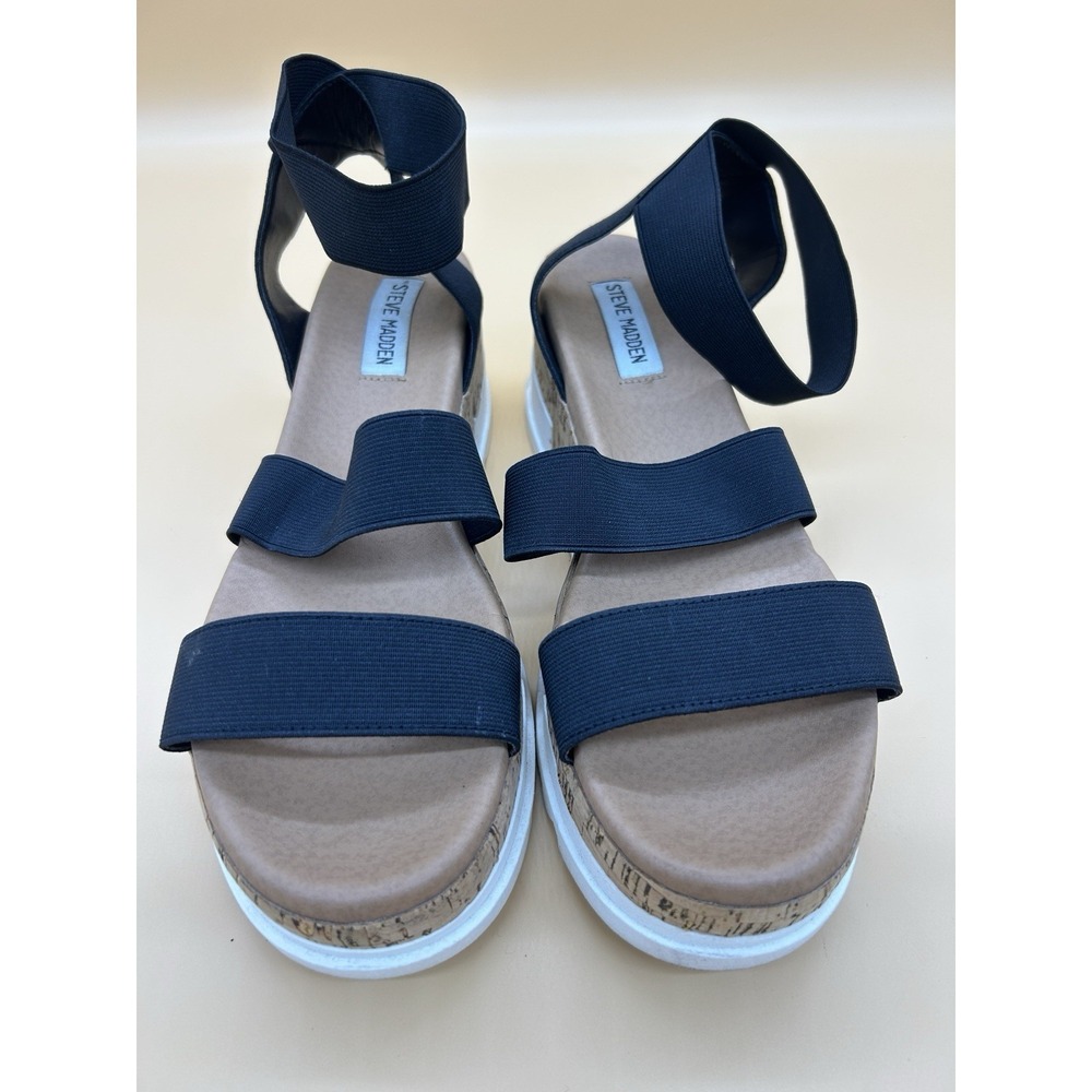 Steve Madden Bandi Black Platform Sandals Womens Size 10 Cork Wedge